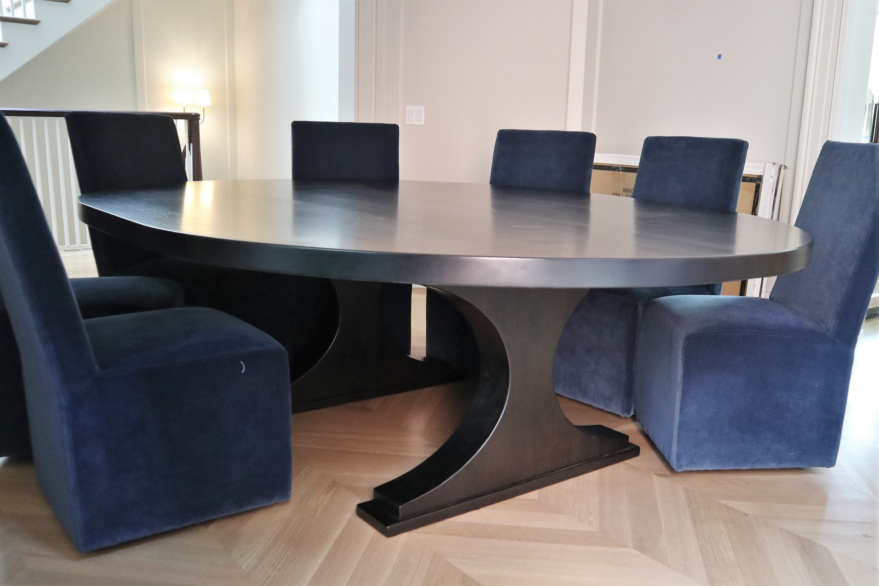 Custom furniture, clean, Black Espresso, formal oval table.