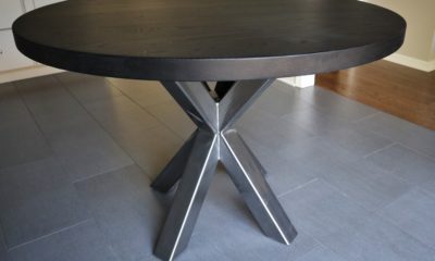 Metal base round with solid wood top - Rustic Elements Furniture