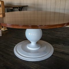 Our Rogers pedestal with a walnut top and solid white base.