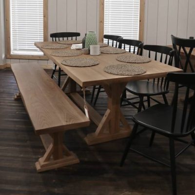 Rustic Elements Furniture - Thomas Pedestal Table & Bench