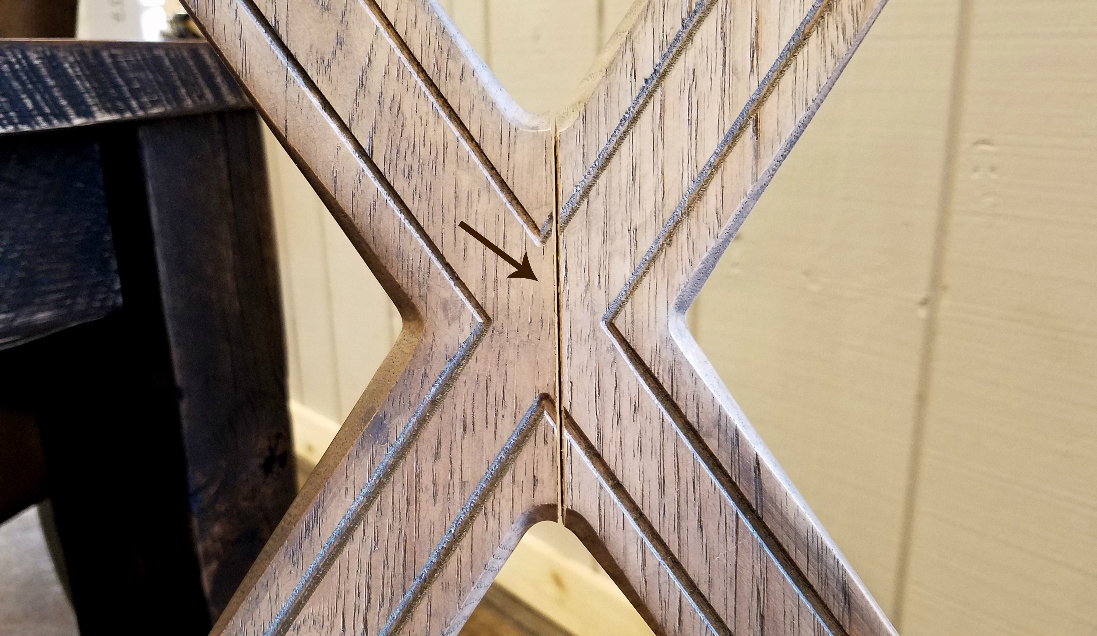Chair crack showing affect of humidity
