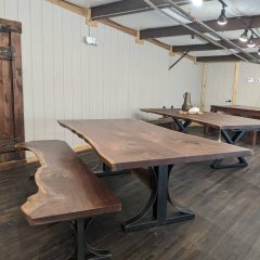 Rustic Elements Furniture - walnut Live Edge Table, Leaf, and Bench Set