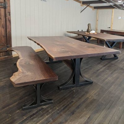 Rustic Elements Furniture - walnut Live Edge Table, Leaf, and Bench Set